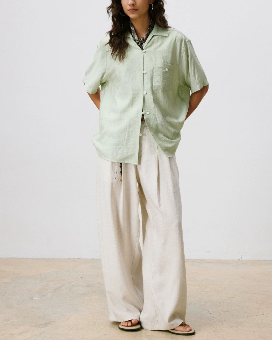Linen Pleated Wide Pants　WP110