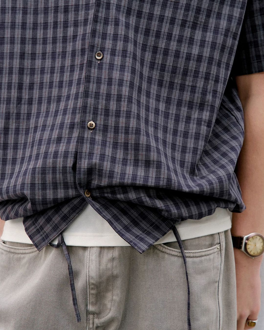 Open Collar Linen Check Shirt　SS083