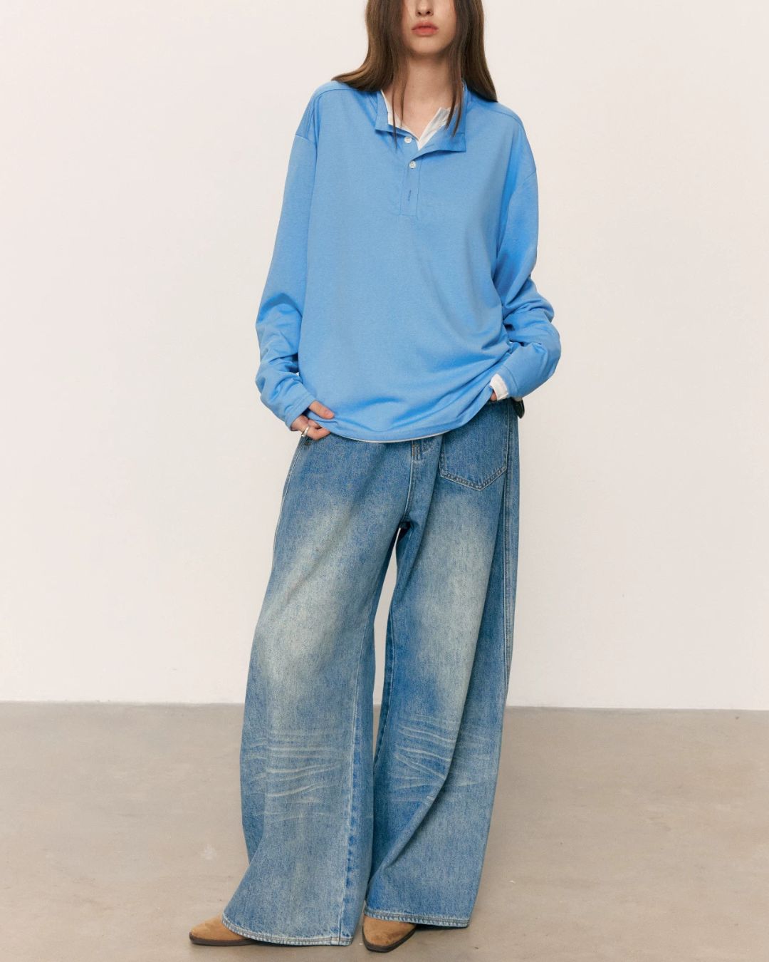 Relaxed Slub Henley T-Shirt　LT089