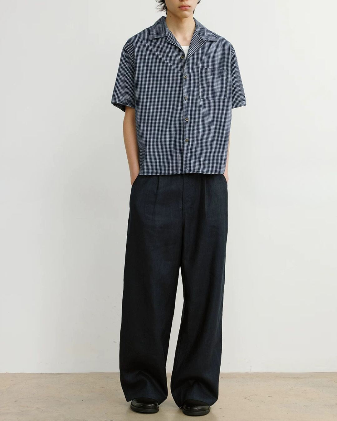 Linen-Blend Wide Pleated Pants　WP112