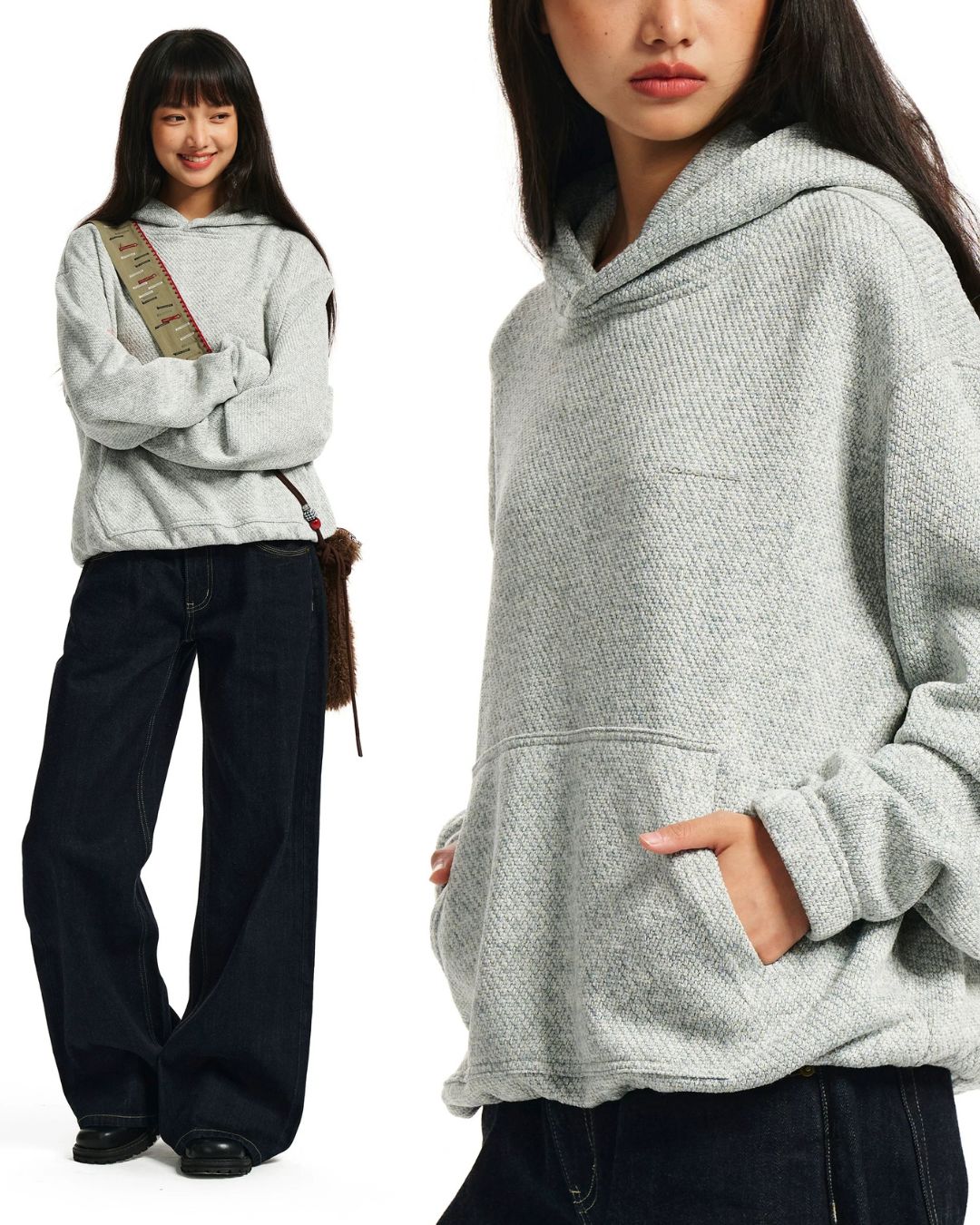 Textured Pullover Hoodie　HD084