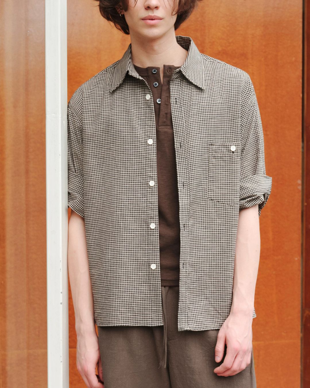 Roll-Cuff Houndstooth Shirt　SS092
