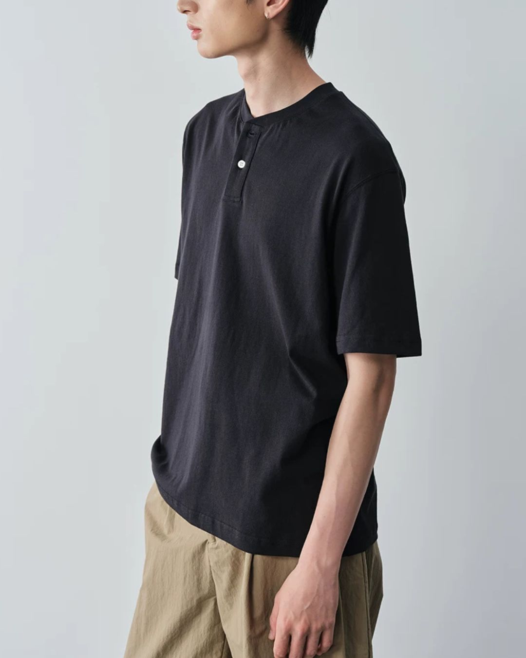 Cotton Henley Neck T-Shirt　ST206