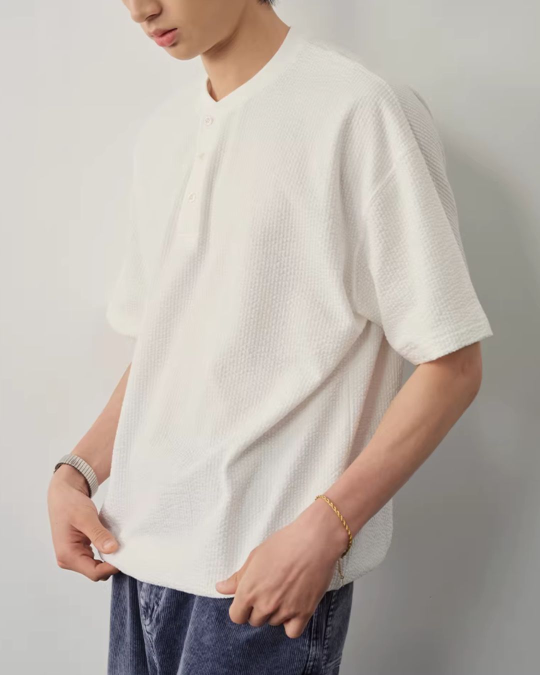 【10日以内お届け】Thermal Henley Neck T-shirt　ST182