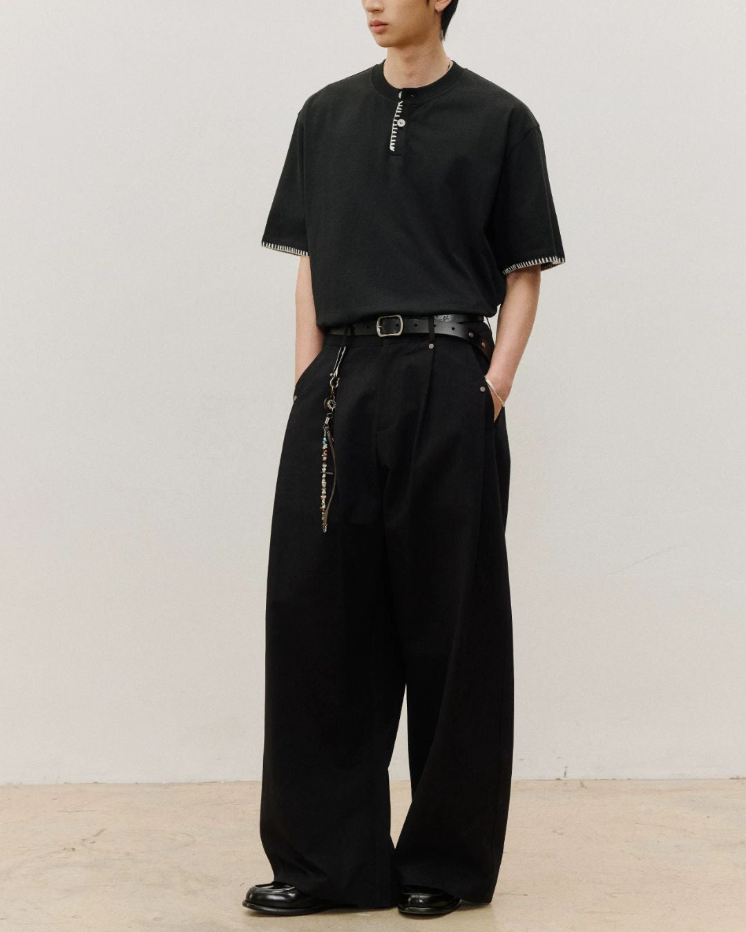 Stitched Henley Neck T-Shirt　ST198