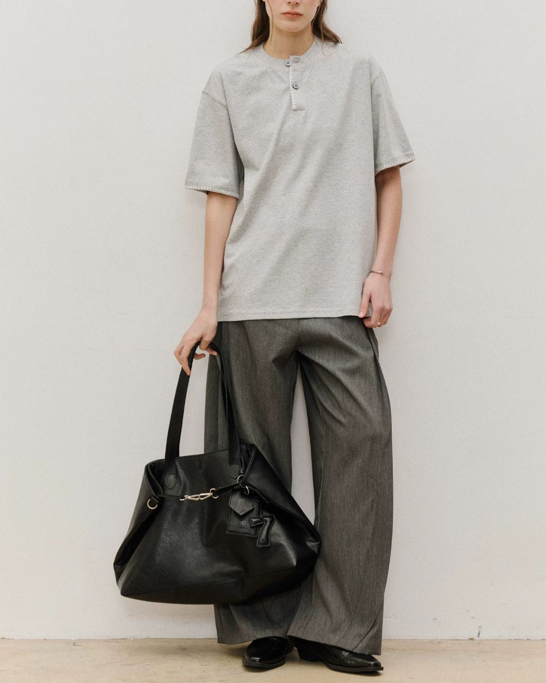 Stitched Henley Neck T-Shirt　ST198