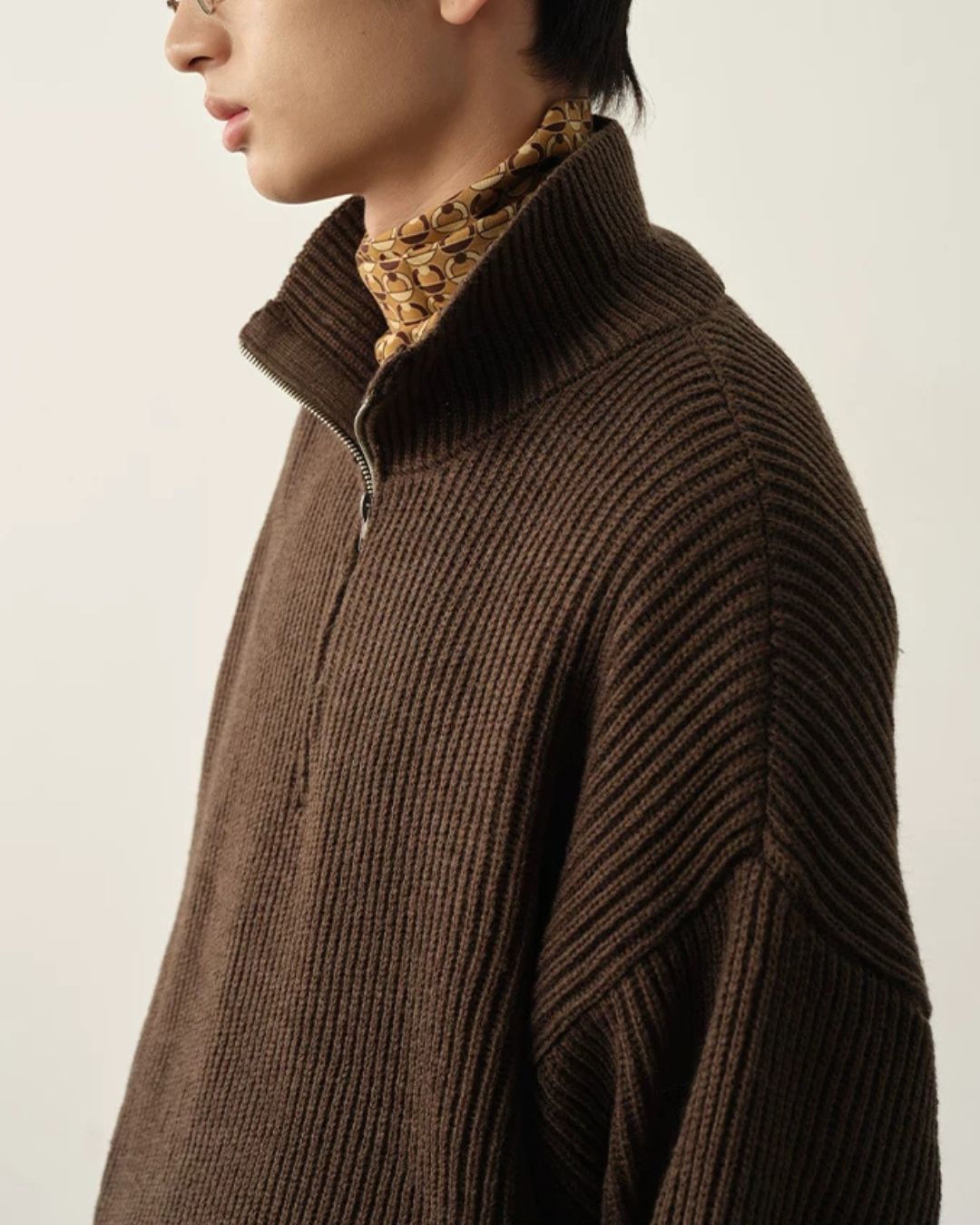 Wool Blend Ribbed Half Zip Knit　KN054