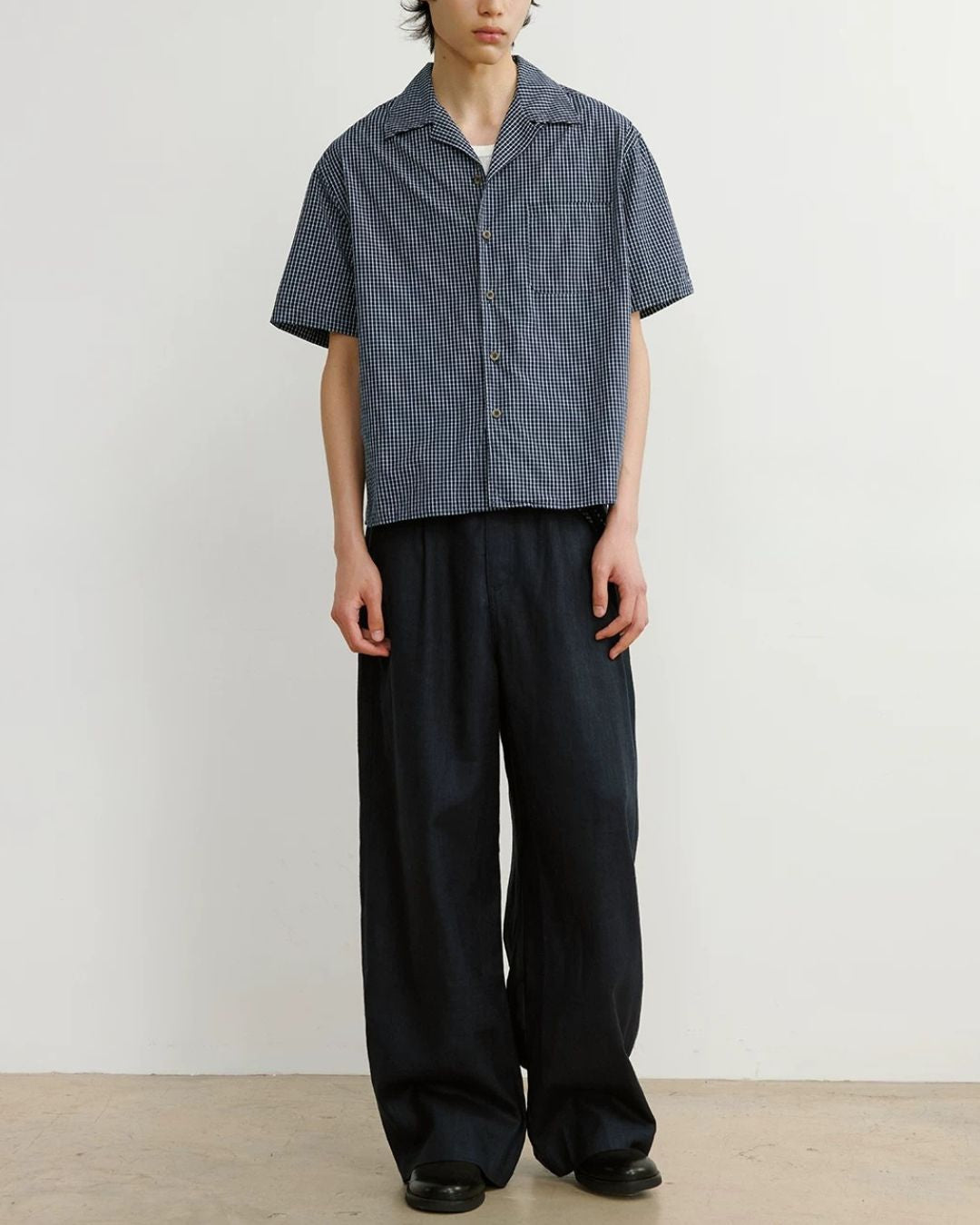 Linen-Blend Wide Pleated Pants　WP112
