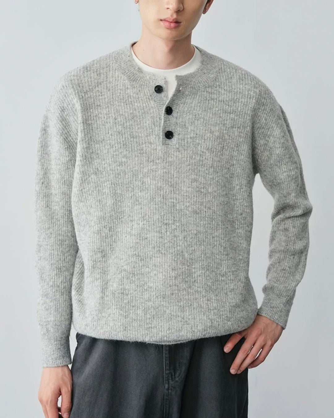 Wool Blend Henley Knit　KN056