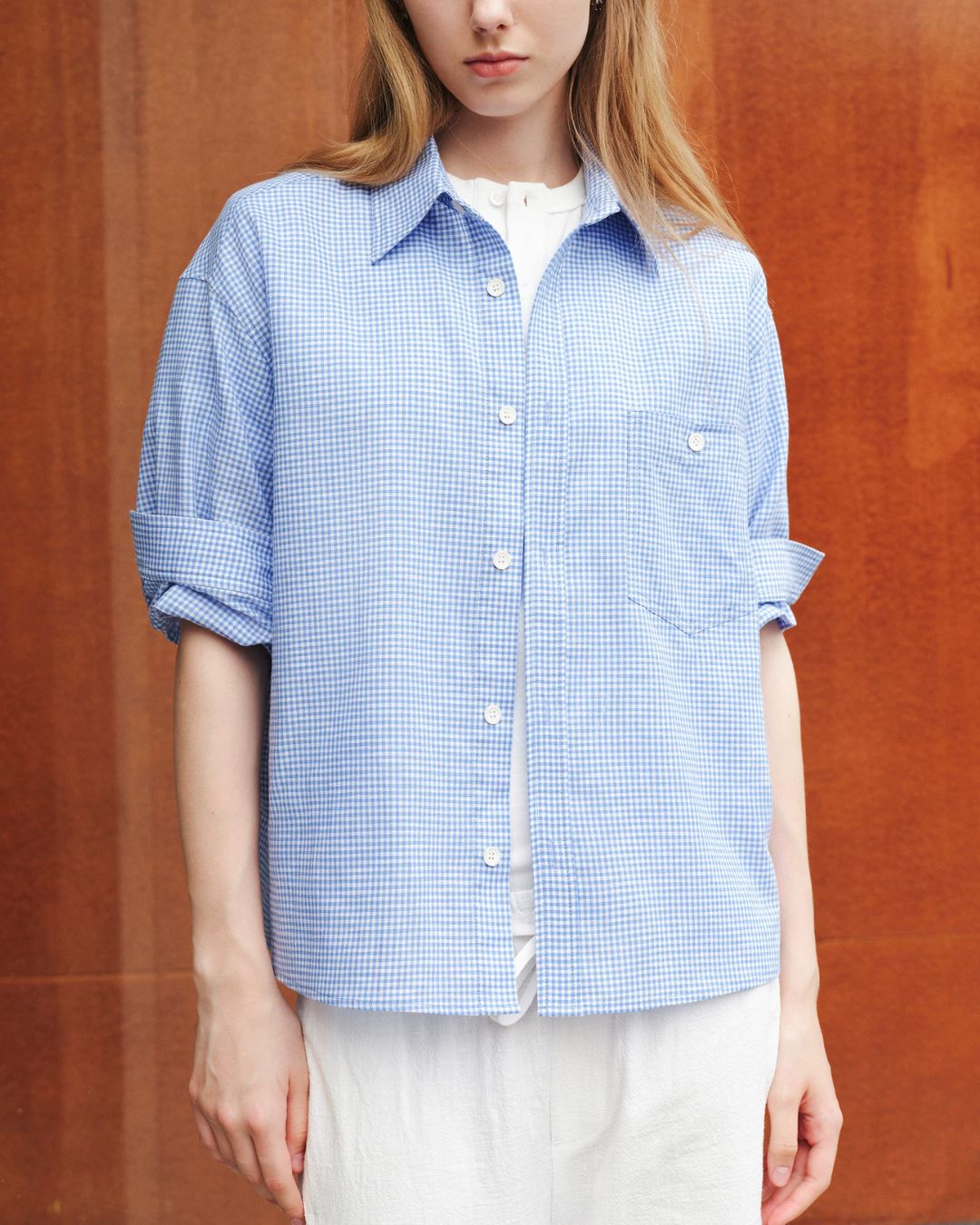 Roll-Cuff Houndstooth Shirt　SS092