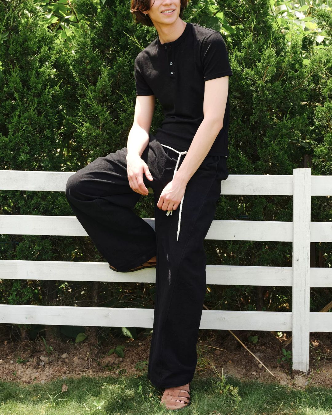 Henley-Neck Slub T-Shirt　ST219