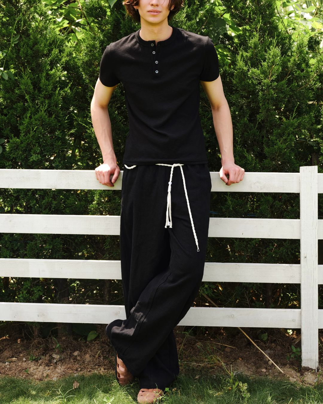 Tassel-Tie Curved Linen Pants　WP111
