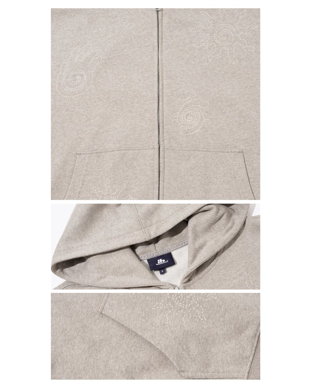 Tonal Embroidery Zip Hoodie　HD081