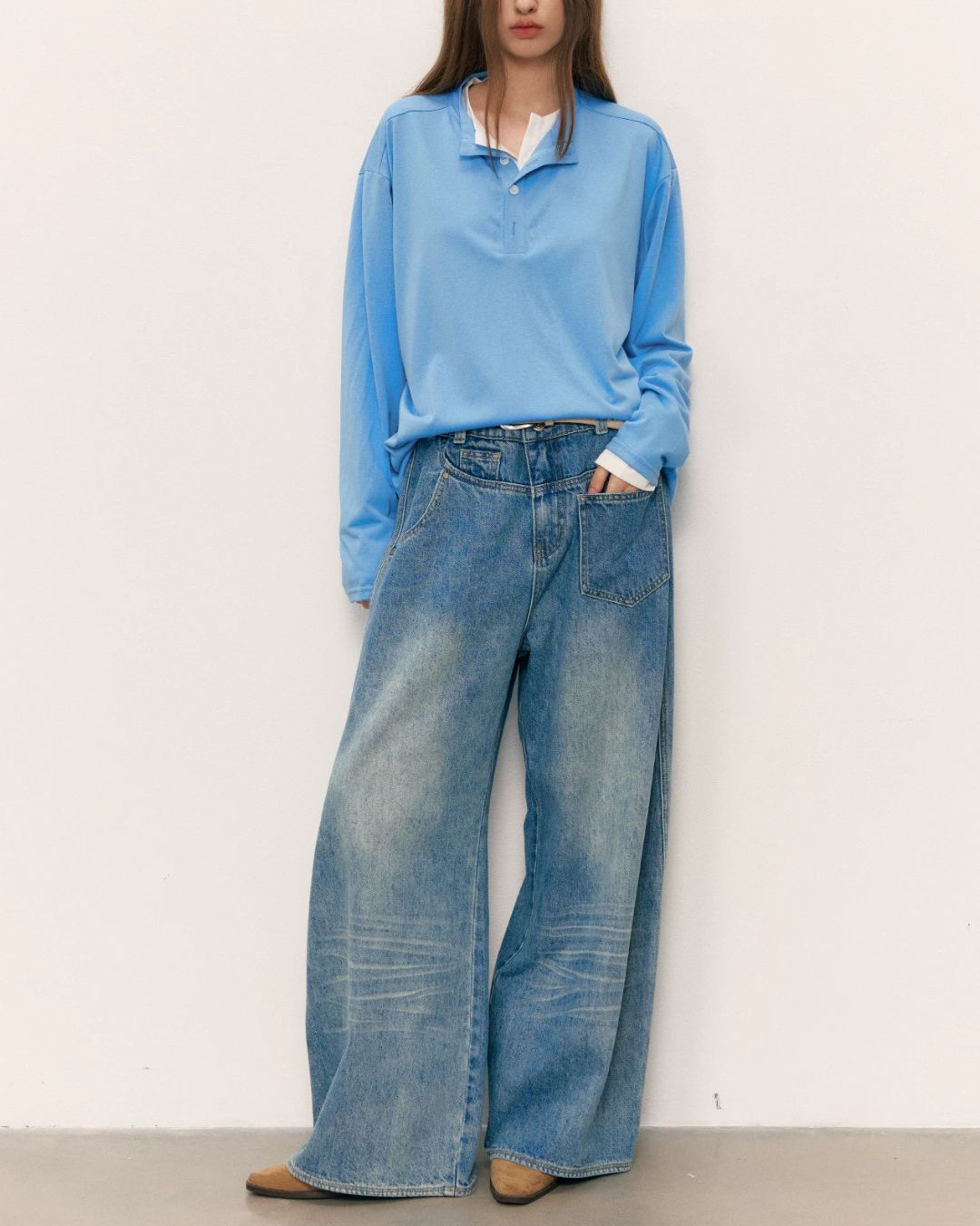 Relaxed Slub Henley T-Shirt　LT089