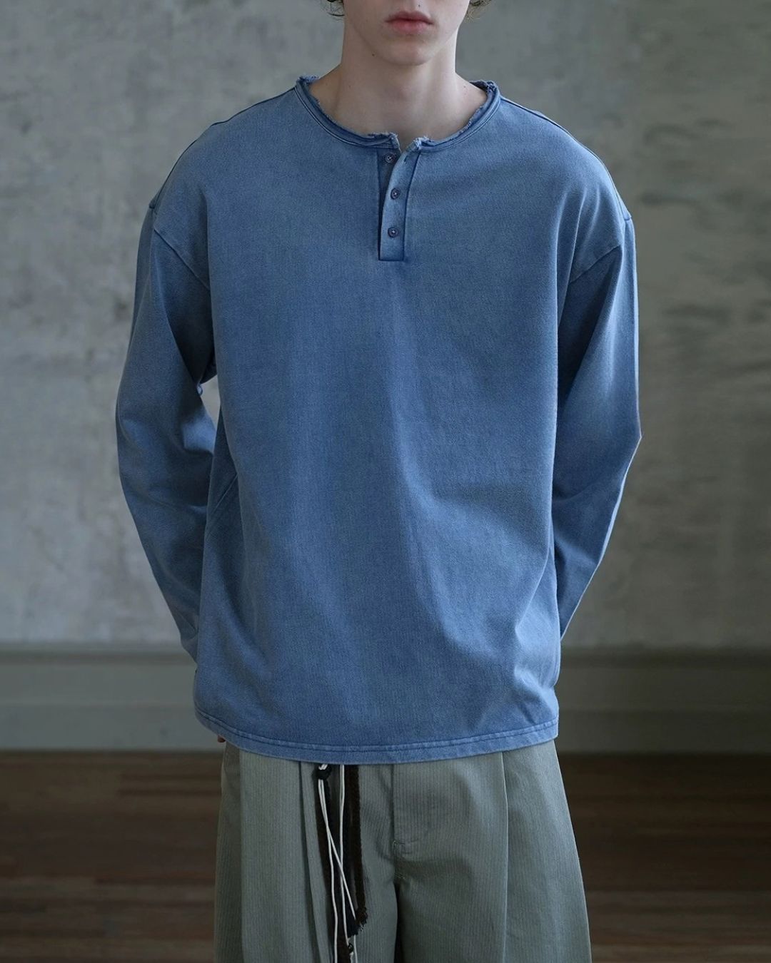 Washed Henley T-Shirt　LT093