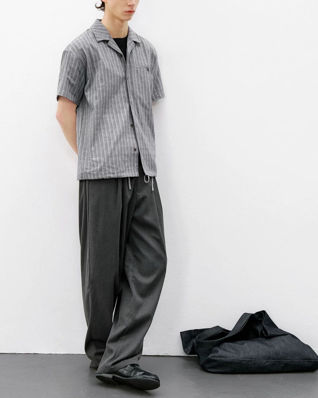 Open Collar Linen Check Shirt　SS083