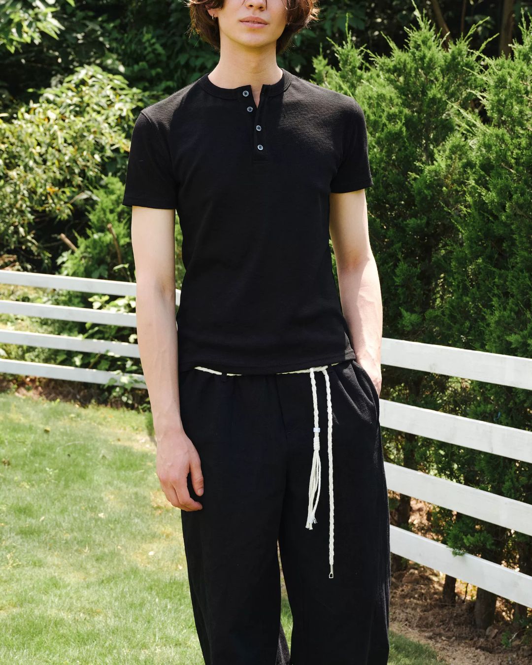 Henley-Neck Slub T-Shirt　ST219