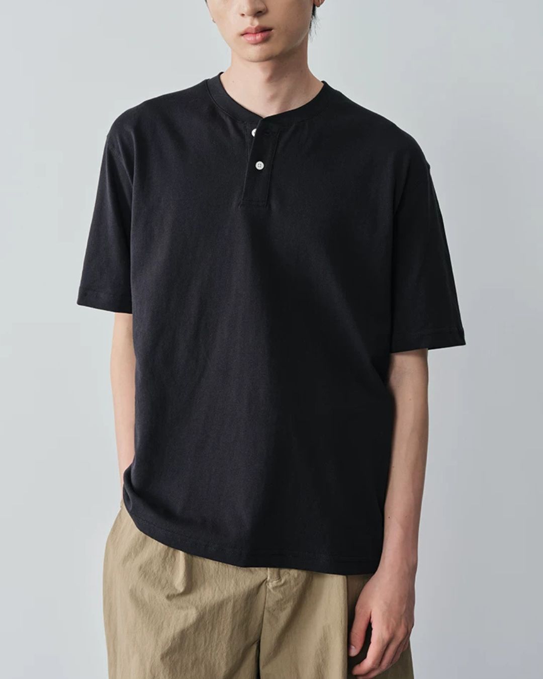 Cotton Henley Neck T-Shirt　ST206