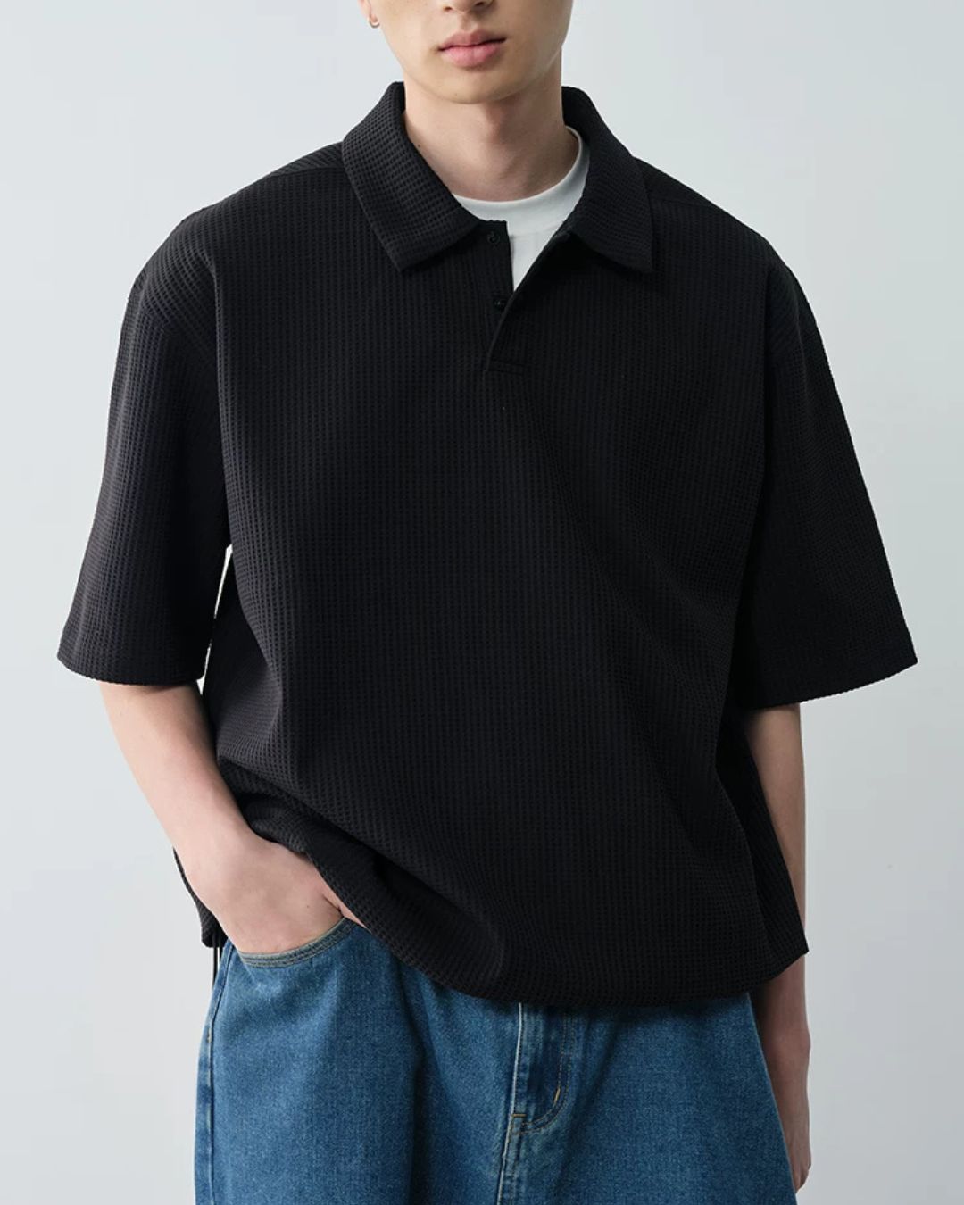 Drawstring Waffle Polo Shirt　SS082