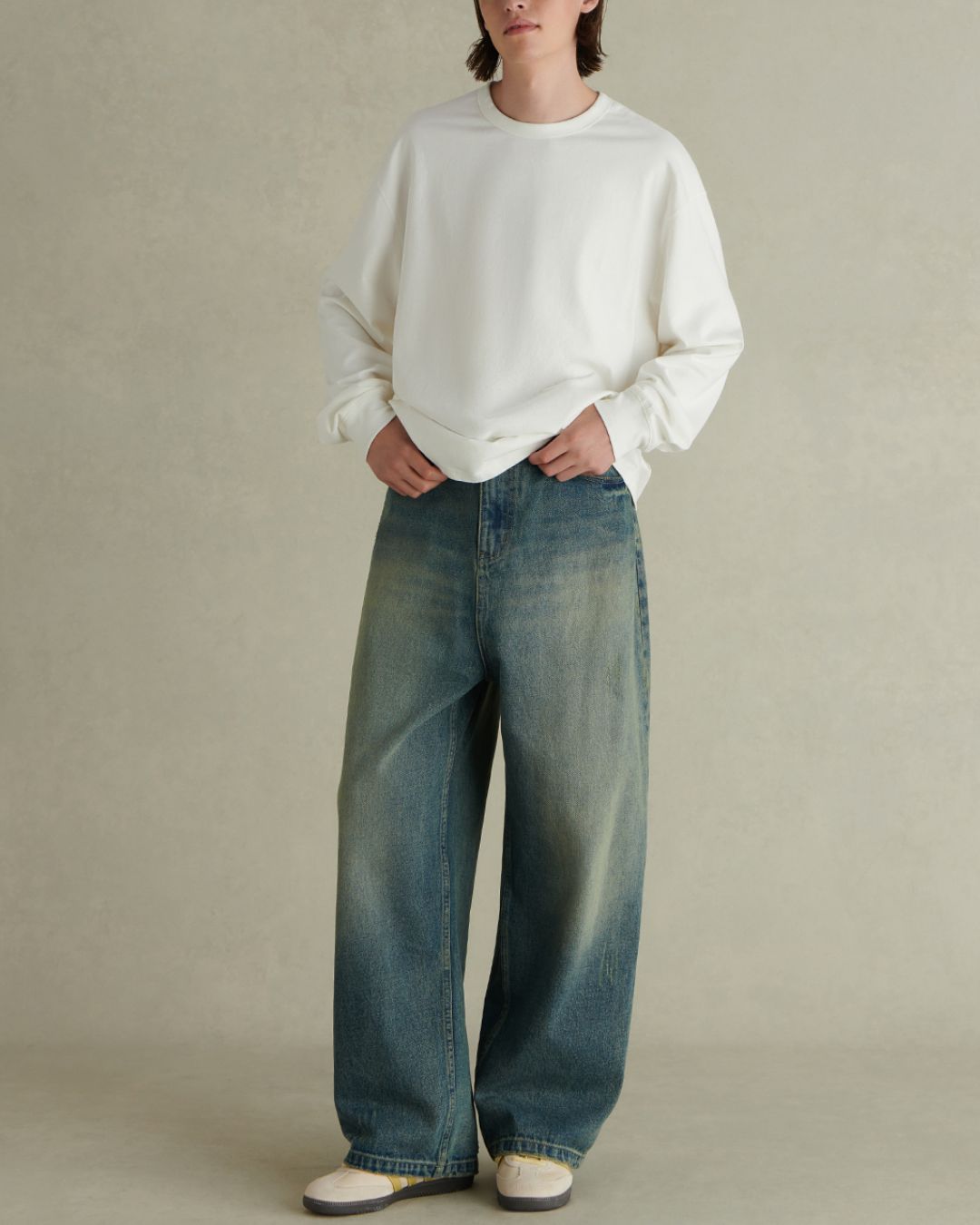 Washed Wide Denim Pants　DP047