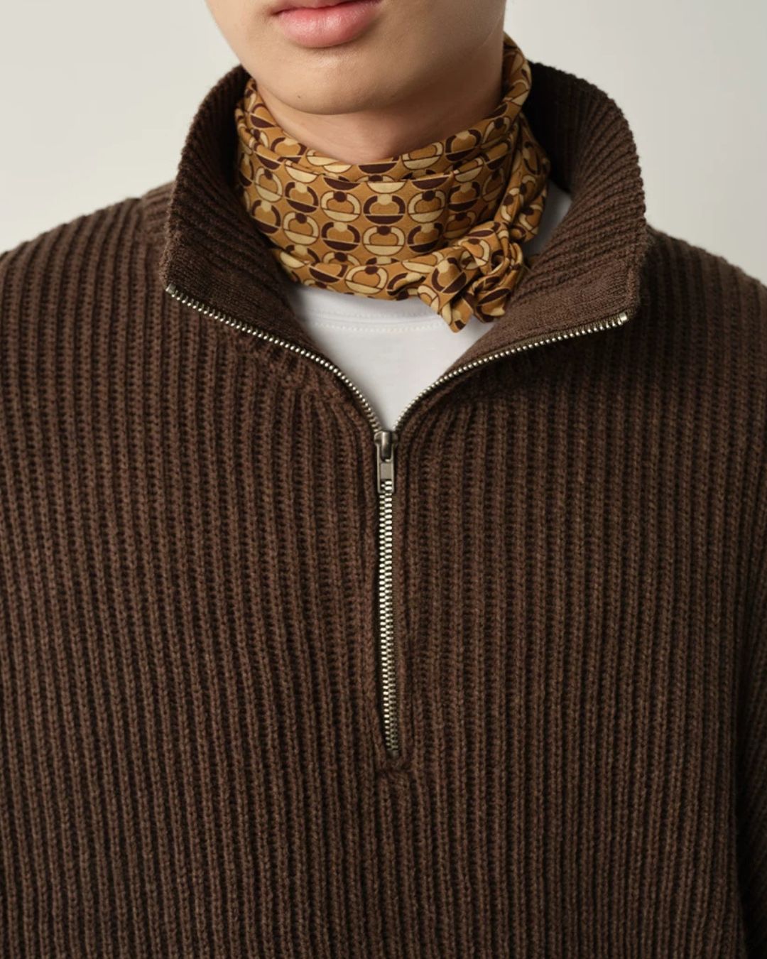 Wool Blend Ribbed Half Zip Knit　KN054