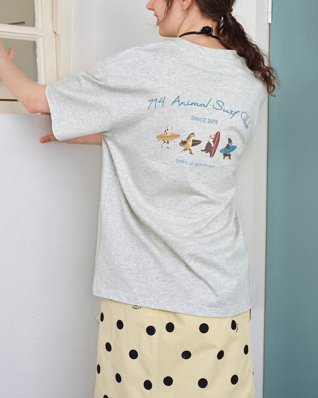 Animal Surfing Print T-shirt　ST173