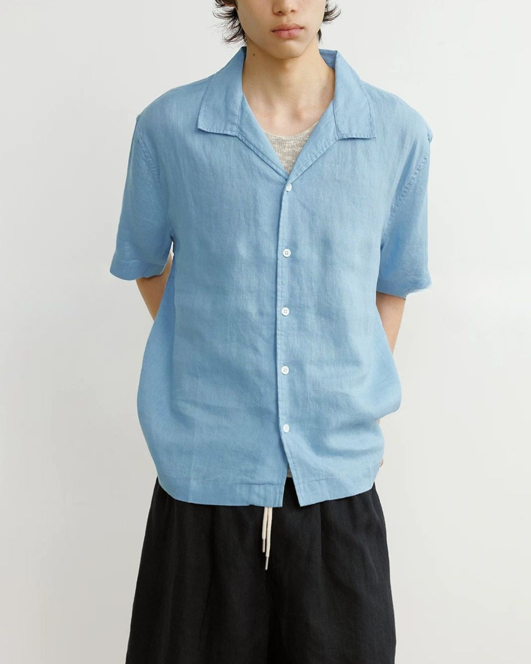 Natural Linen Open-collar Shirt　SS089