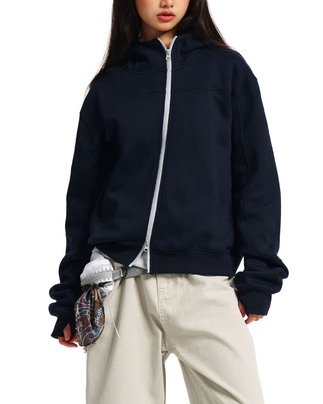 Diagonal Zip Hoodie　HD088