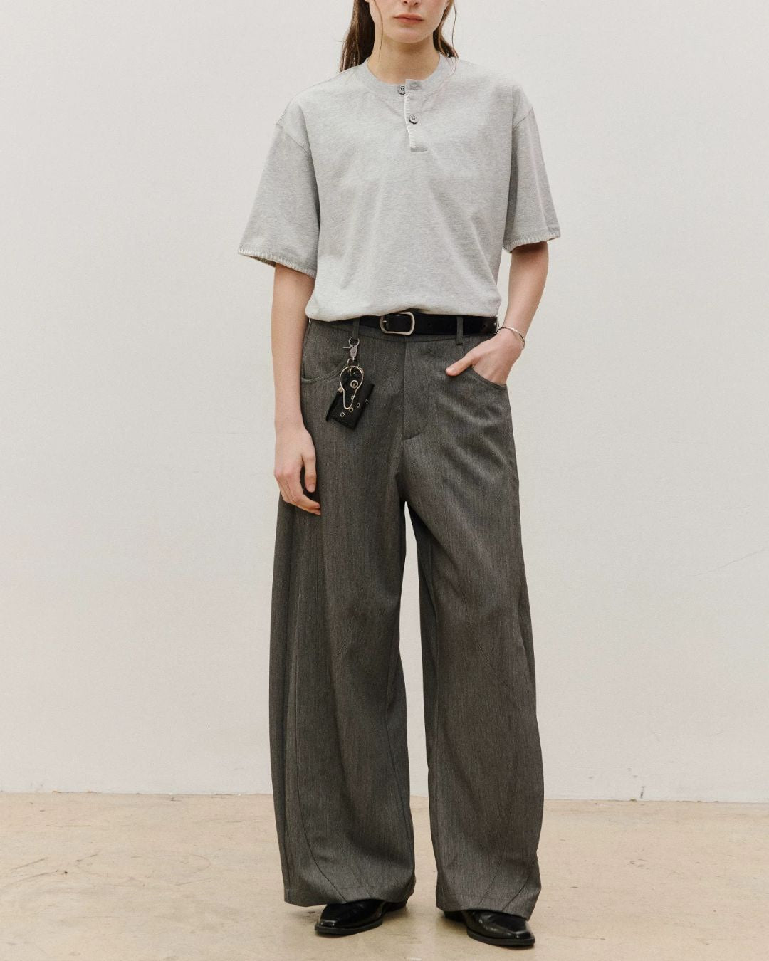 Stitched Henley Neck T-Shirt　ST198