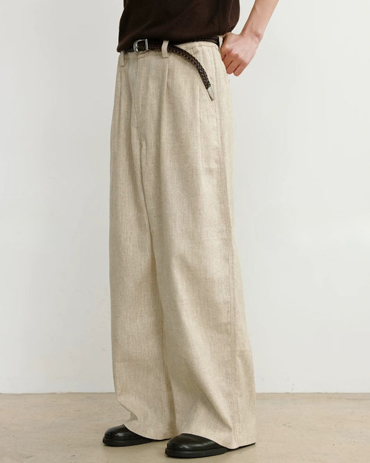 Linen-Blend Wide Pleated Pants　WP112