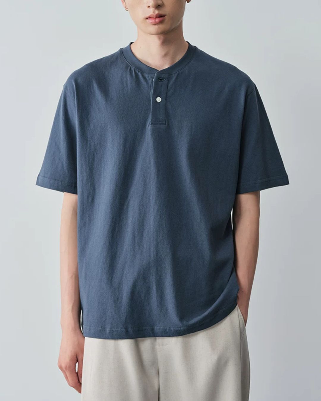 Cotton Henley Neck T-Shirt　ST206