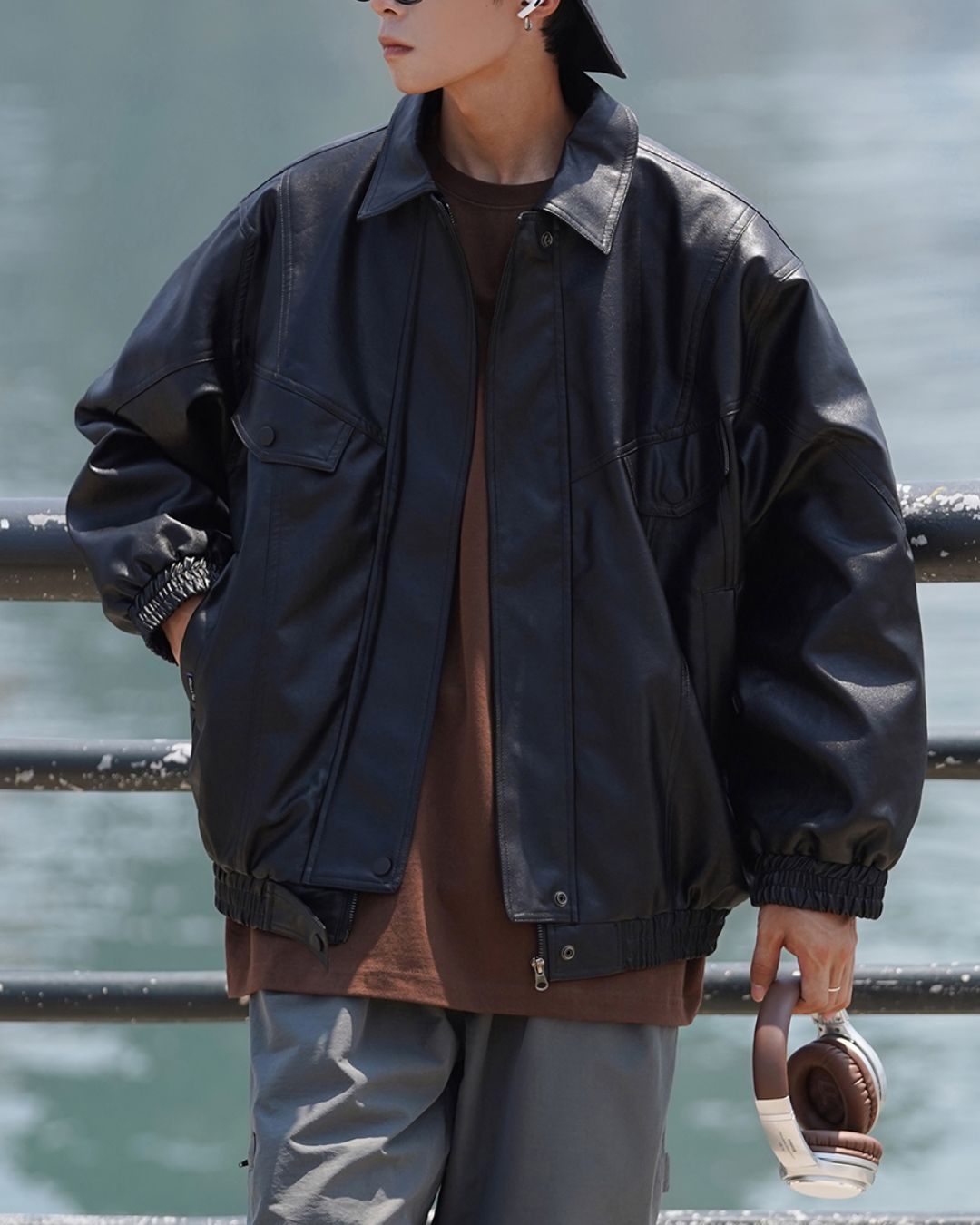 Oversize PU Leather Jacket　JK057