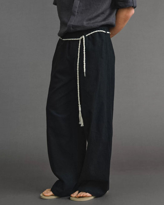 Tassel-Tie Curved Linen Pants　WP111