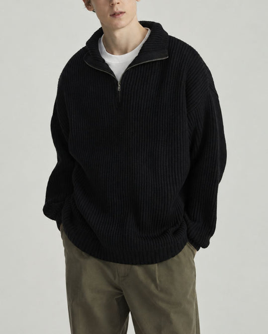Wool Blend Ribbed Half Zip Knit　KN054