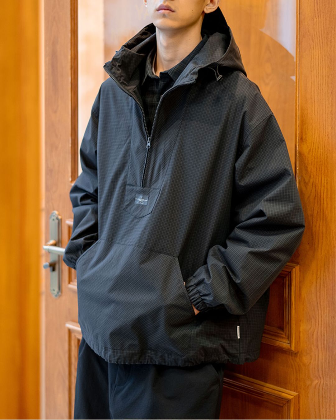 Half-Zip Check Hooded Jacket　JK237