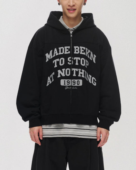 Distressed Print Full Zip Hoodie　HD073