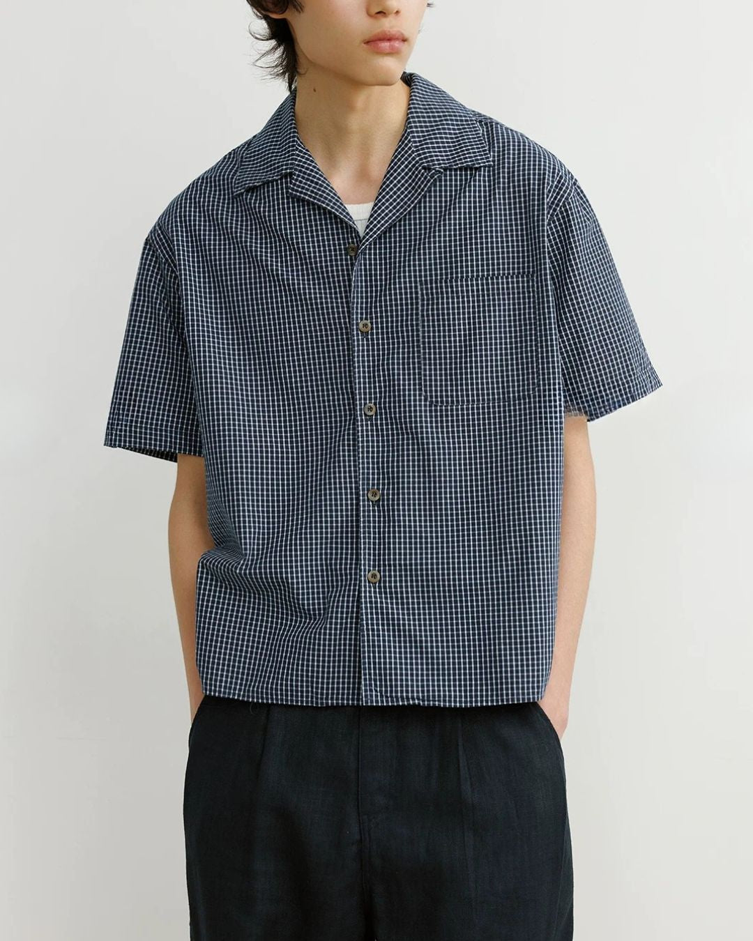 Gingham Check Open-Collar Shirt　SS090
