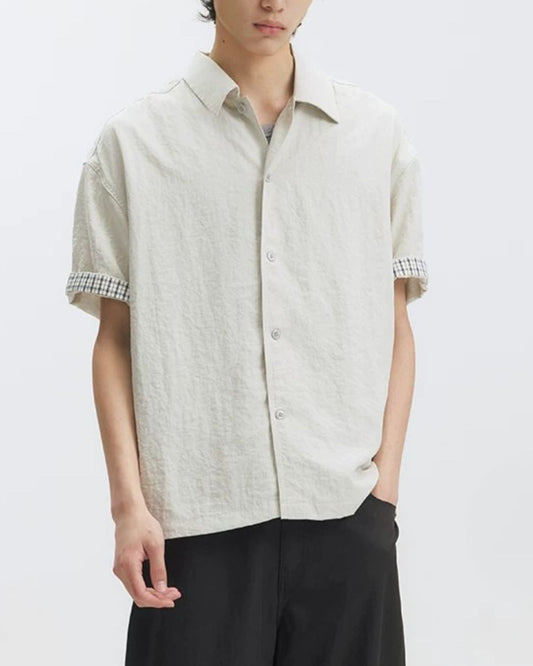 Checked Sleeve Nylon Blend Shirt　SS086