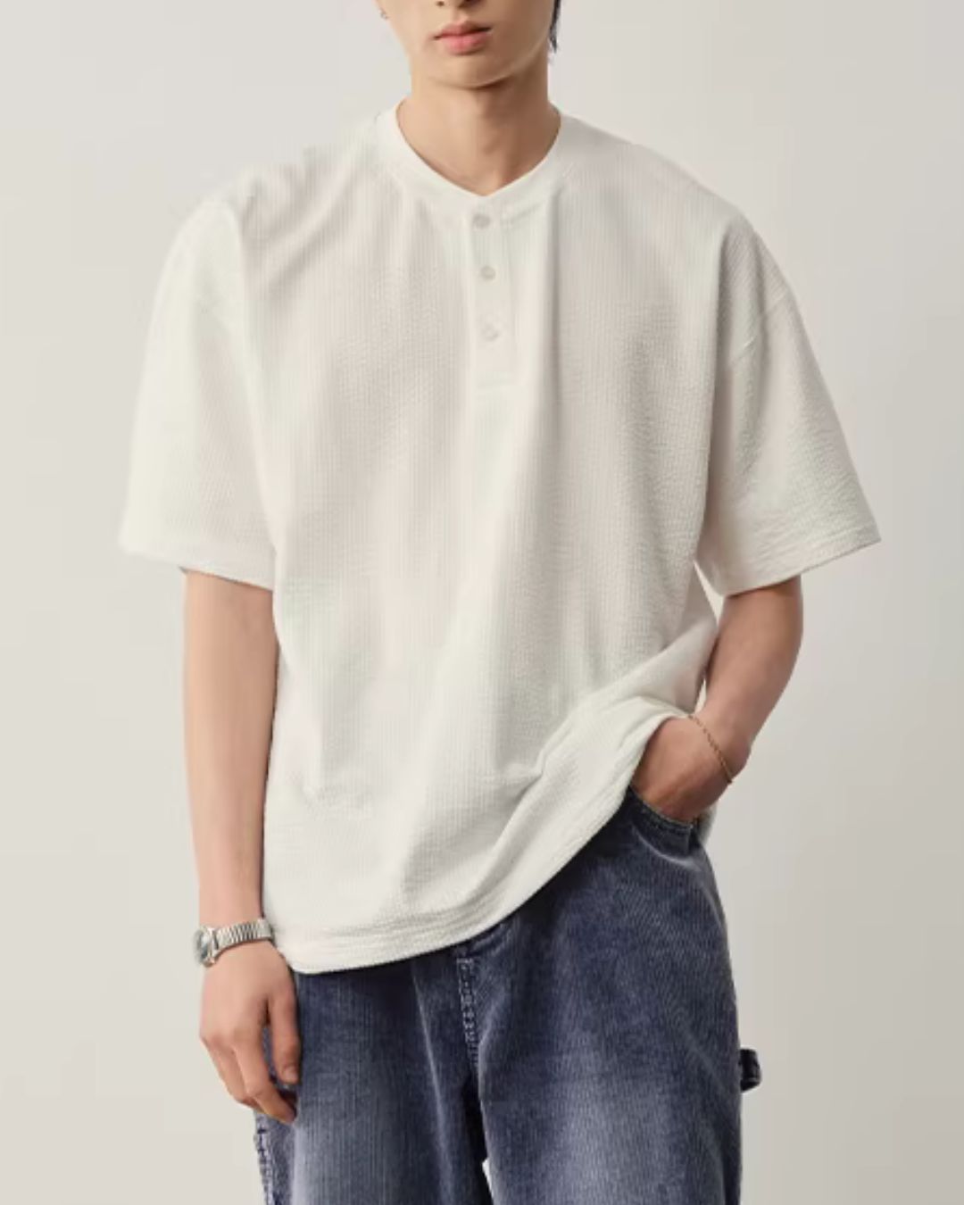 【10日以内お届け】Thermal Henley Neck T-shirt　ST182
