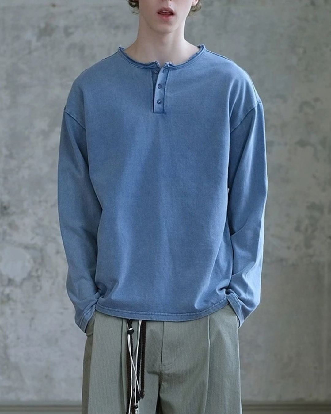 Washed Henley T-Shirt　LT093