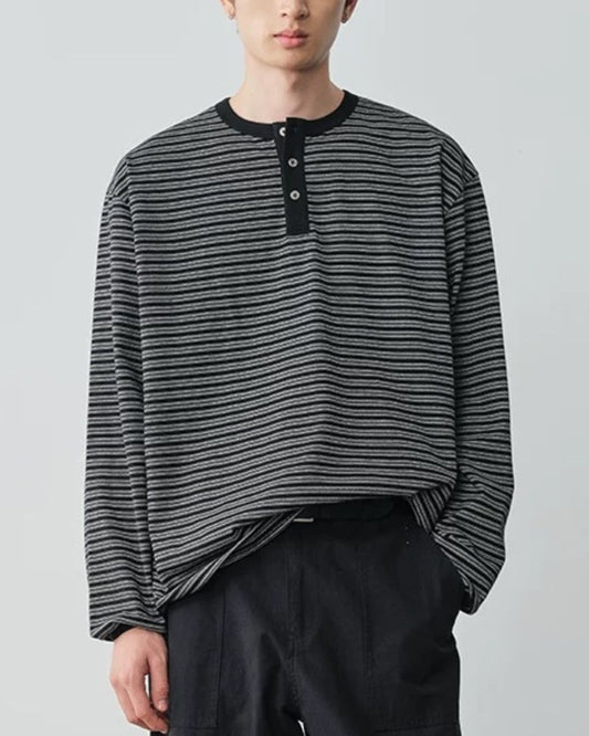 Fine Stripe Henley T-Shirt　LT091