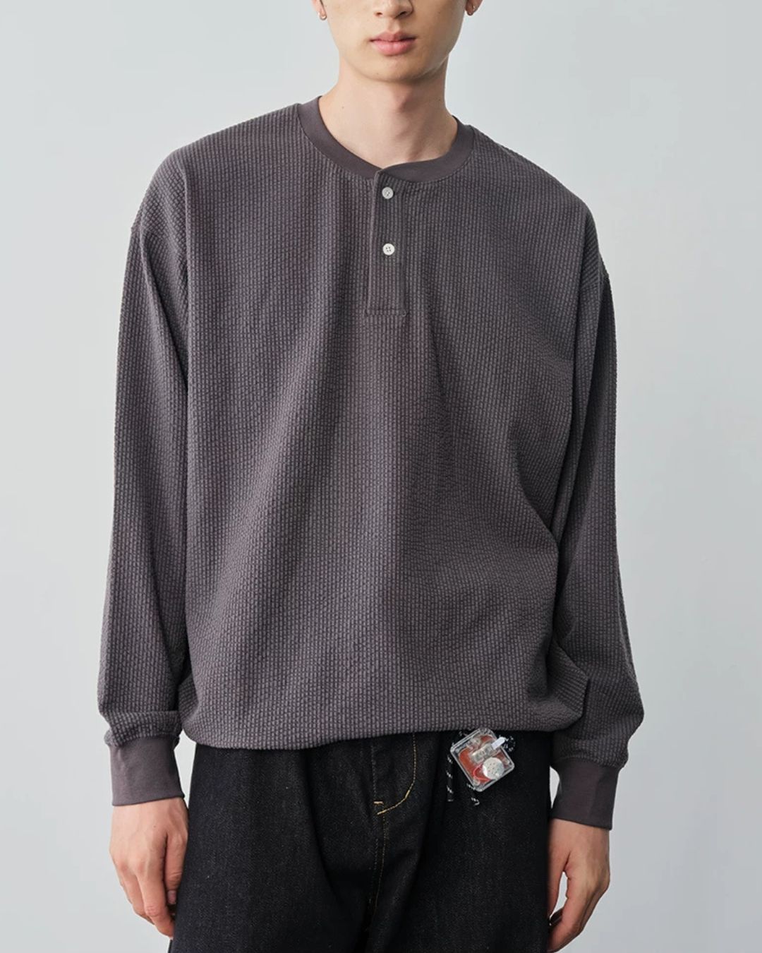 Waffle Henley Long-Sleeve T-Shirt　LT085