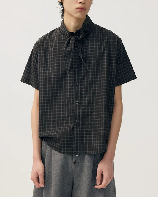 Tie-collar Retro Check Shirt　SS085