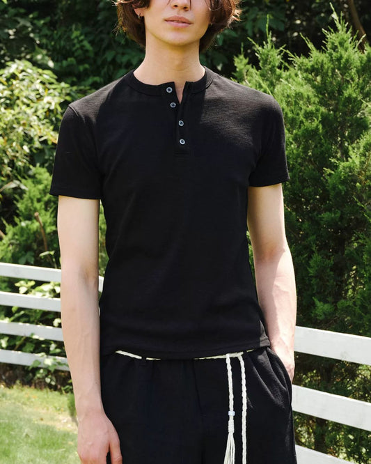 Henley-Neck Slub T-Shirt　ST219