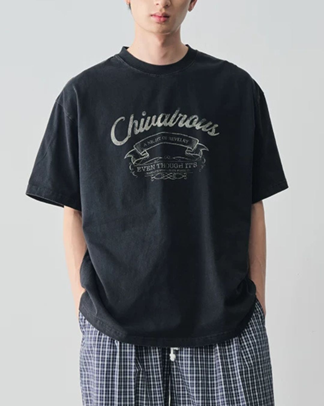 Washed Retro Print T-shirt　ST196