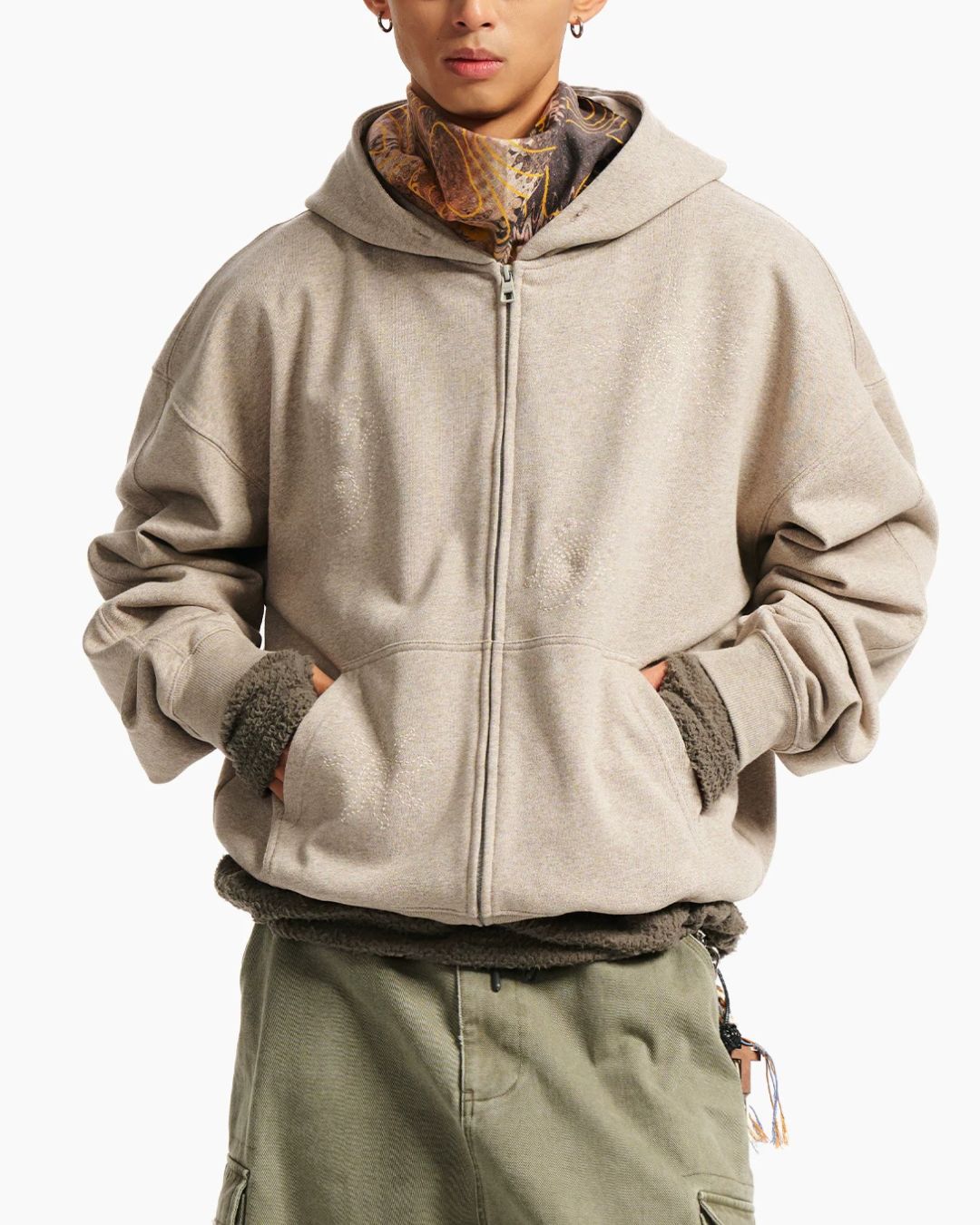 Tonal Embroidery Zip Hoodie　HD081