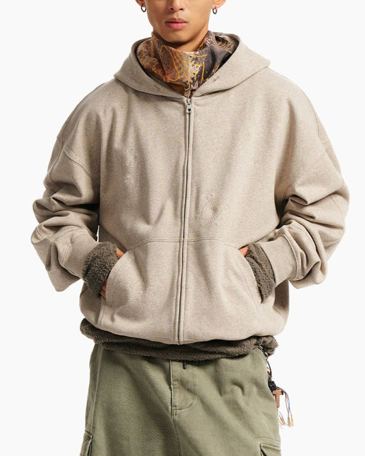Tonal Embroidery Zip Hoodie　HD081
