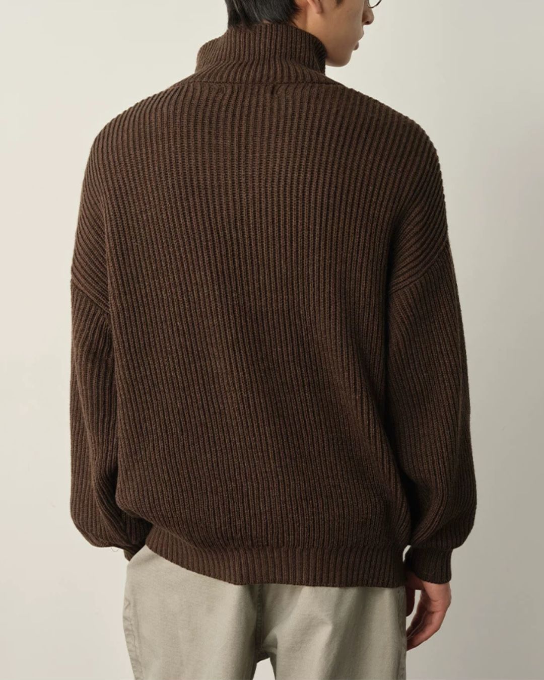 Wool Blend Ribbed Half Zip Knit　KN054