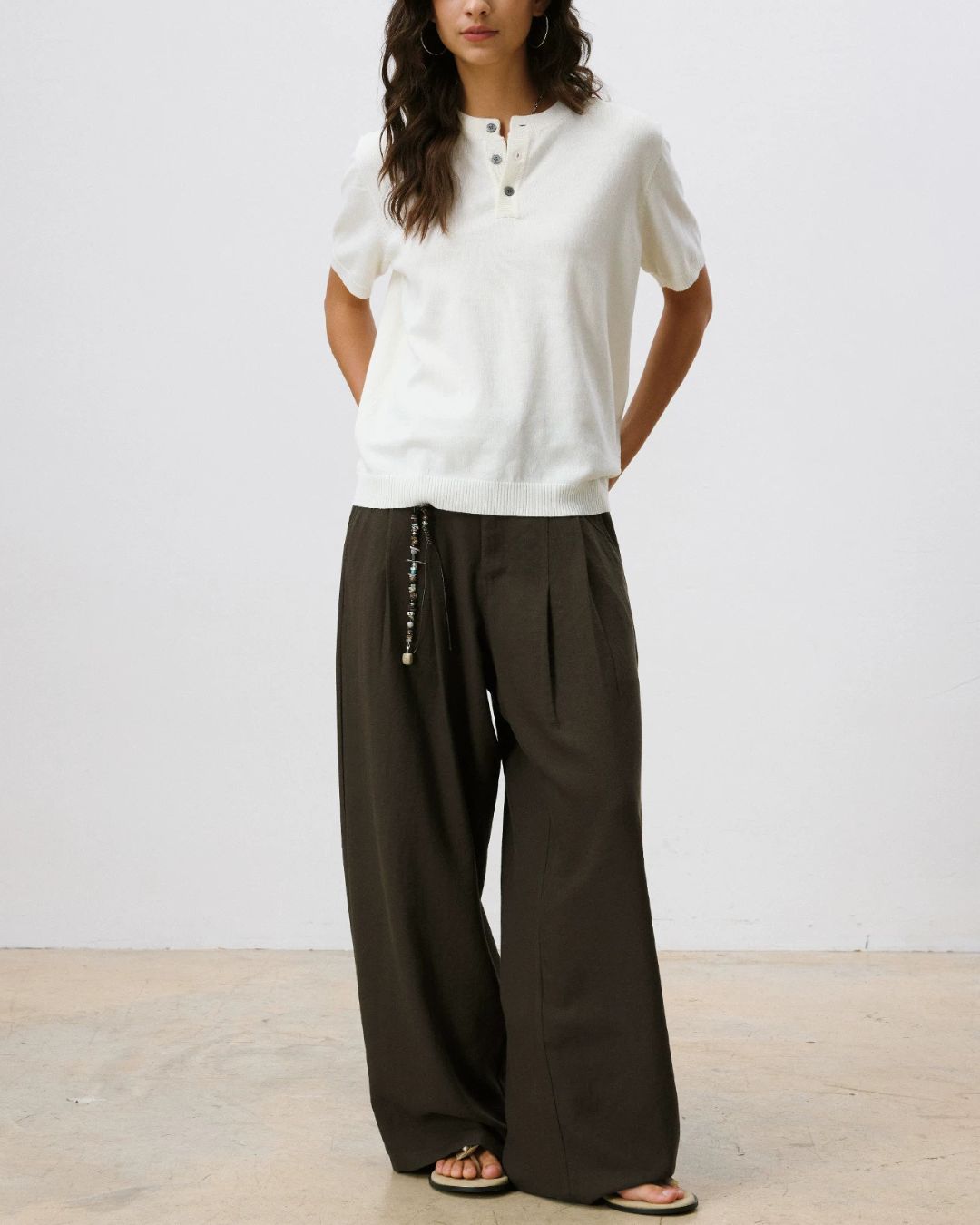 Linen Pleated Wide Pants　WP110