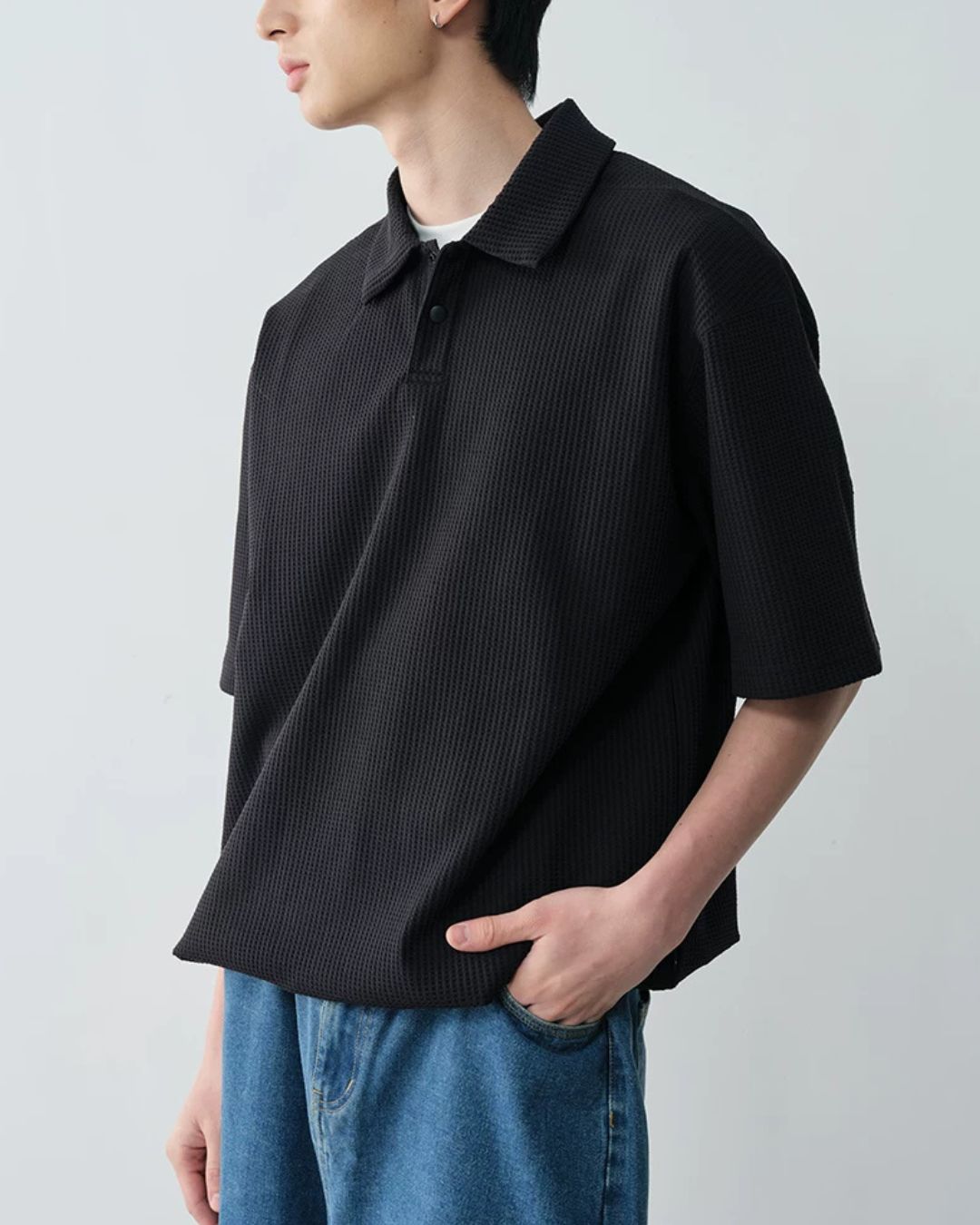 Drawstring Waffle Polo Shirt　SS082